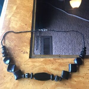 Natural Black Spinel Black Agate Sterling Silver Necklace